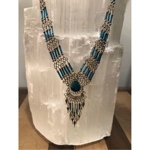 Bead, Metal, Turquoise Stone Necklace